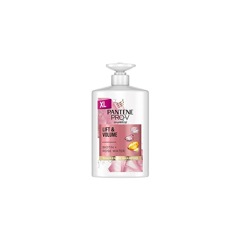 Pantene Shampoo With Biotin and Rose Water, Volume Shampoo, Thickening Shampoo, Volumising Hair Products For Fine Hair, Lift 'n' Volume, Sil