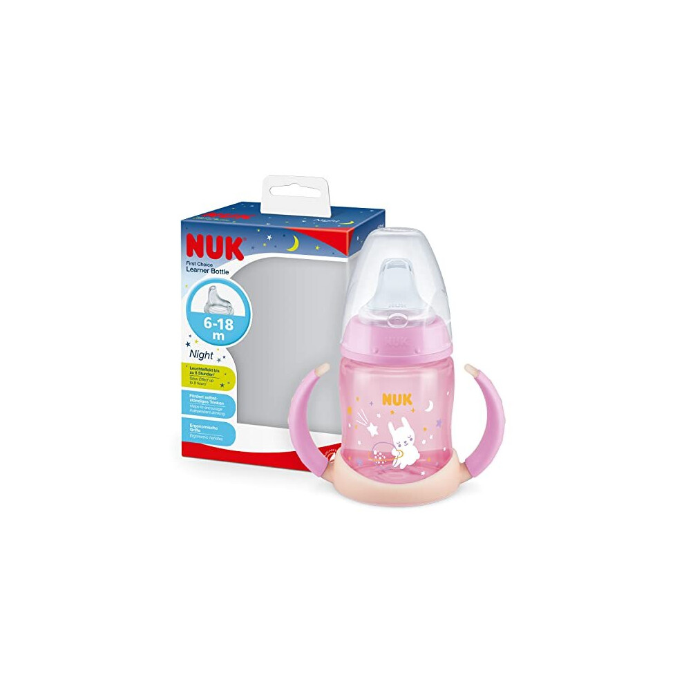 NUK First Choice Sippy Cup Night | 6-18 Months | 150 ml | Glow in The Dark | Handles & Orthodontic Silicone Spout | Leak-Proof | Anti-Colic