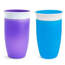Munchkin Miracle 360 Cup, Baby and Sippy Cup, Ideal Sippy, Water and Weaning Cup 12+ Months, 10 oz/ 296 ml, 2 Pack, Purple & Blue.