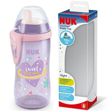 NUK Kiddy Cup Night Toddler Cup | 12+ Months | 300 ml | Leak-Proof Toughened Spout | Glow in The Dark | Clip & Protective Cap | BPA-Free | P