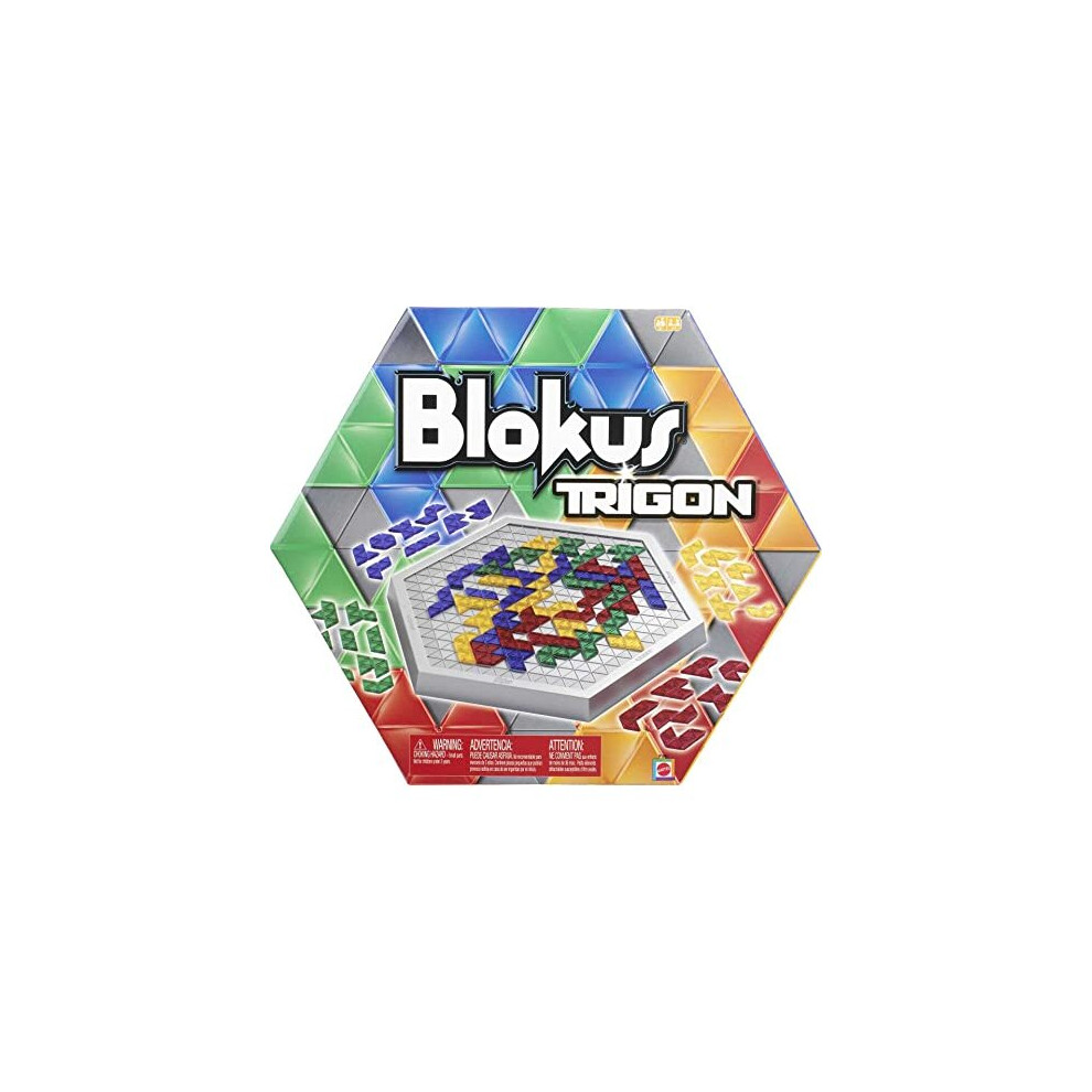 Blokus Trigon Game, Includes 1 recessed game board, 88 Trigon pieces in four bright translucent colors, 2 - 4 players, ages 7 and up, R1985