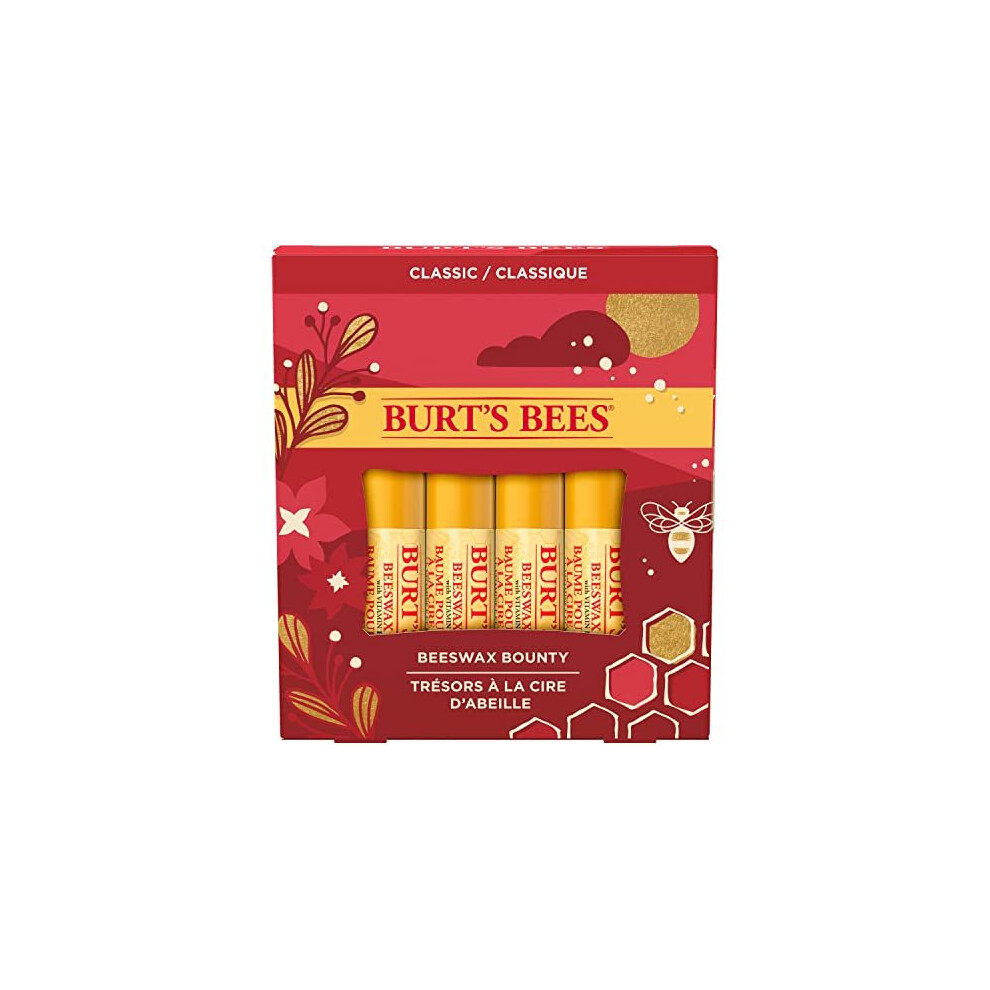 Burt's Bees Christmas Lip Balm Gift Set, Moisturising Lip Balm Multipack with Beeswax and Vitamin E, Classic Bounty, 4x4.25g