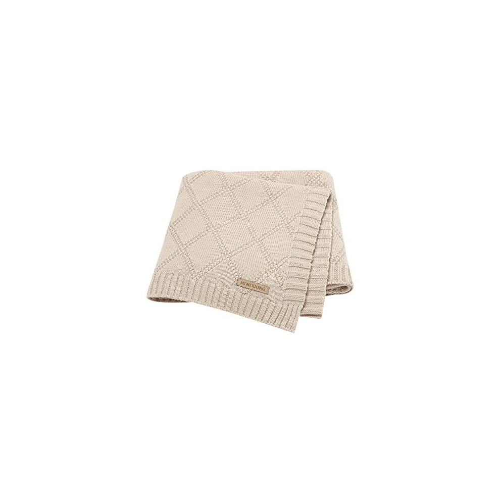Hadetoto Baby Blanket Soft 100% Cotton Knitted Baby Cellular Blanket For Newborn Boy Girls - Beige