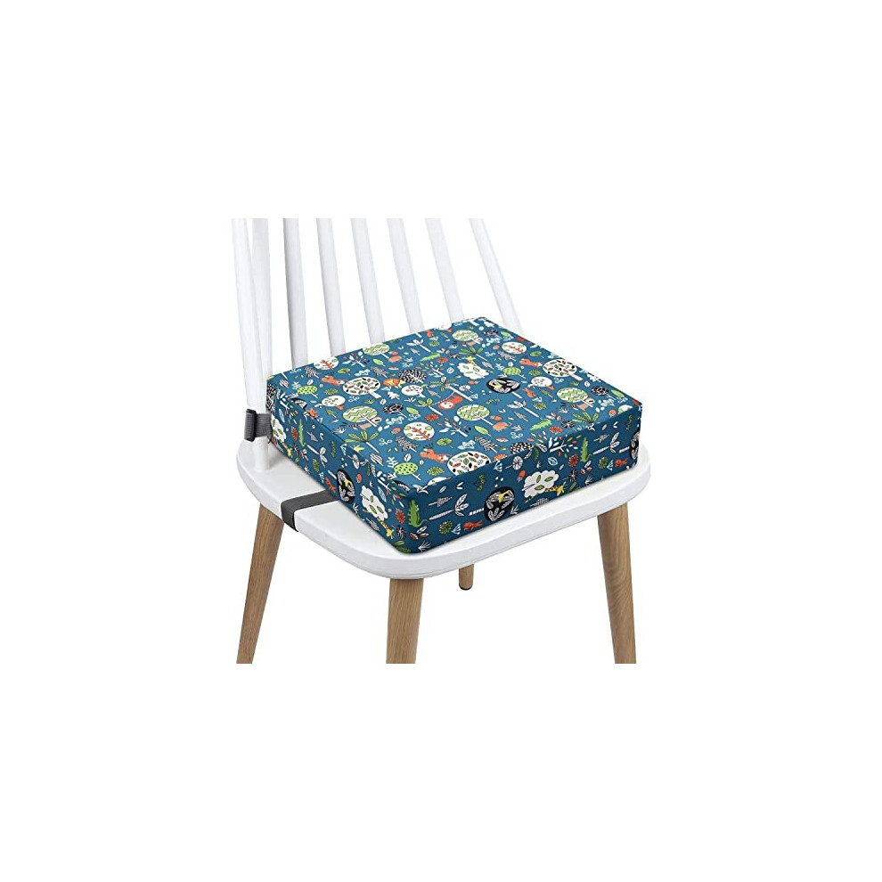 Toddler Booster Seat Dining, Cartoon Canvas Washable 4 Straps Kids Booster Seat For Dining Table, Portable Travel Increasing Cushion (Forest Green Aqash