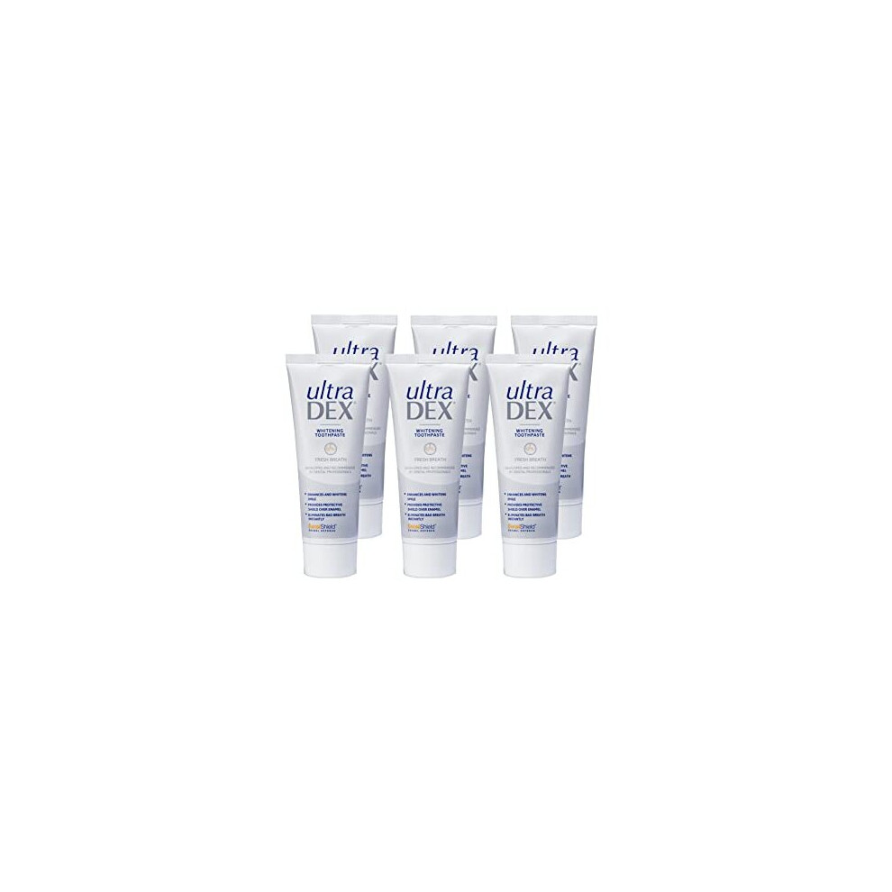 Ultradex Whitening Toothpaste + Enamel Defense, Clinically Proven 12Hr Bad Breath Treatment, For Sensitive Teeth, With Fluoride, Mint 6 X 75