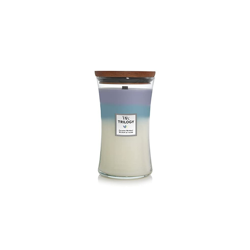 Woodwick Large Hourglass Trilogy Scented Candle, Calming Retreat with Crackling Wick, Burn Time: Up to 130 Hours Glass