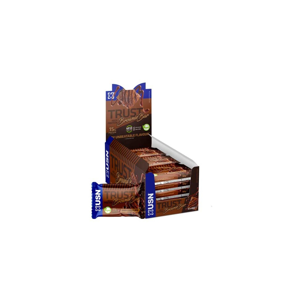USN Trust Vegan Dark Chocolate Brownie Bar: High Protein Bars, Vegan Friendly, Perfect On-the-Go and Post-Workout Protein Snacks (12 x 60g B