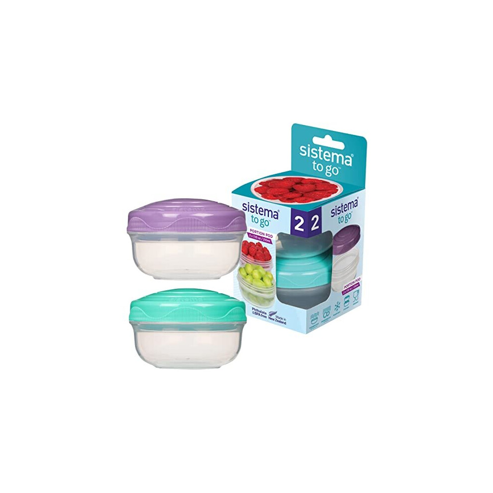 Sistema TO GO PortionPod Food Storage Containers, 210 ml, Small Snack Pots, BPA - Free, Assorted Colours, 2 Count