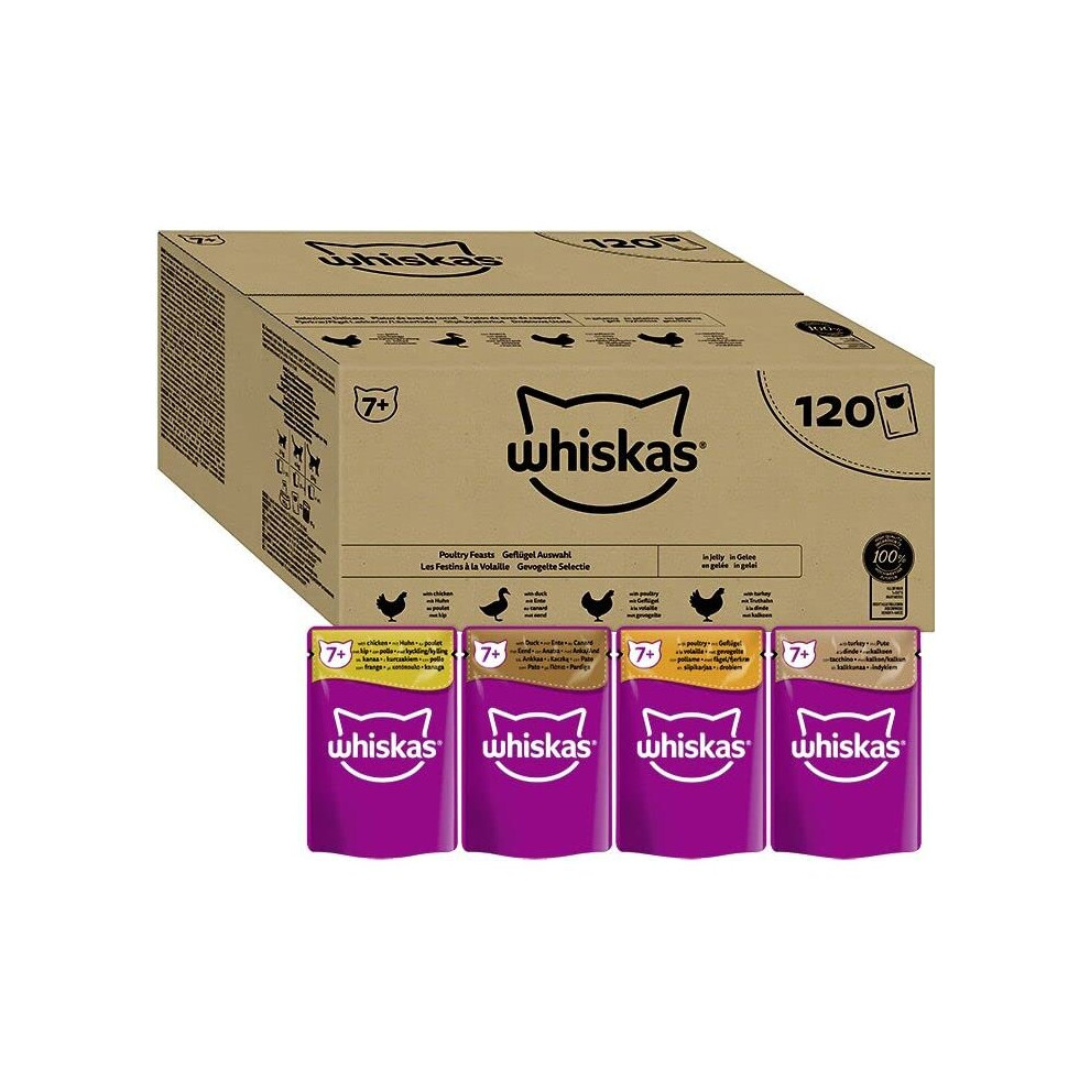 Whiskas 7+ Poultry Selection In Jelly 120X85g Pouches, Senior Cat Food
