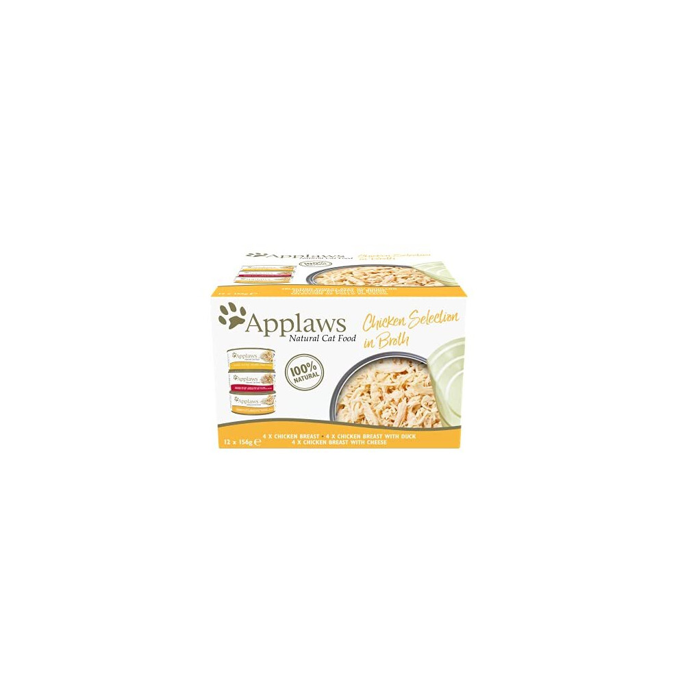 Applaws 100% Natural Wet Cat Food Multipack – Chicken Selection In Broth, 156 G Tins (12-Pack)