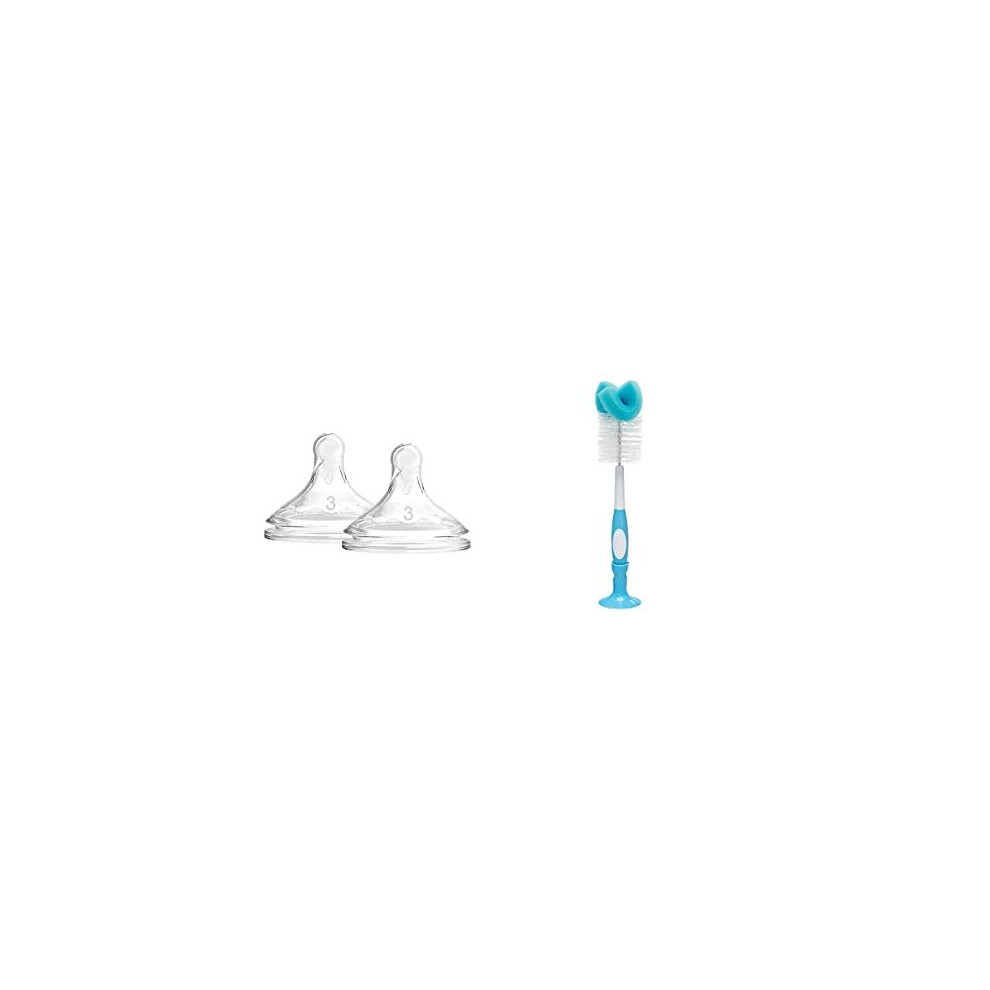 Dr. Brown's Options Plus Wide-Neck Bottle Nipple, Level 3 for Infant (6m +), Transparent, 2 Count & Bottle and Teat Brush