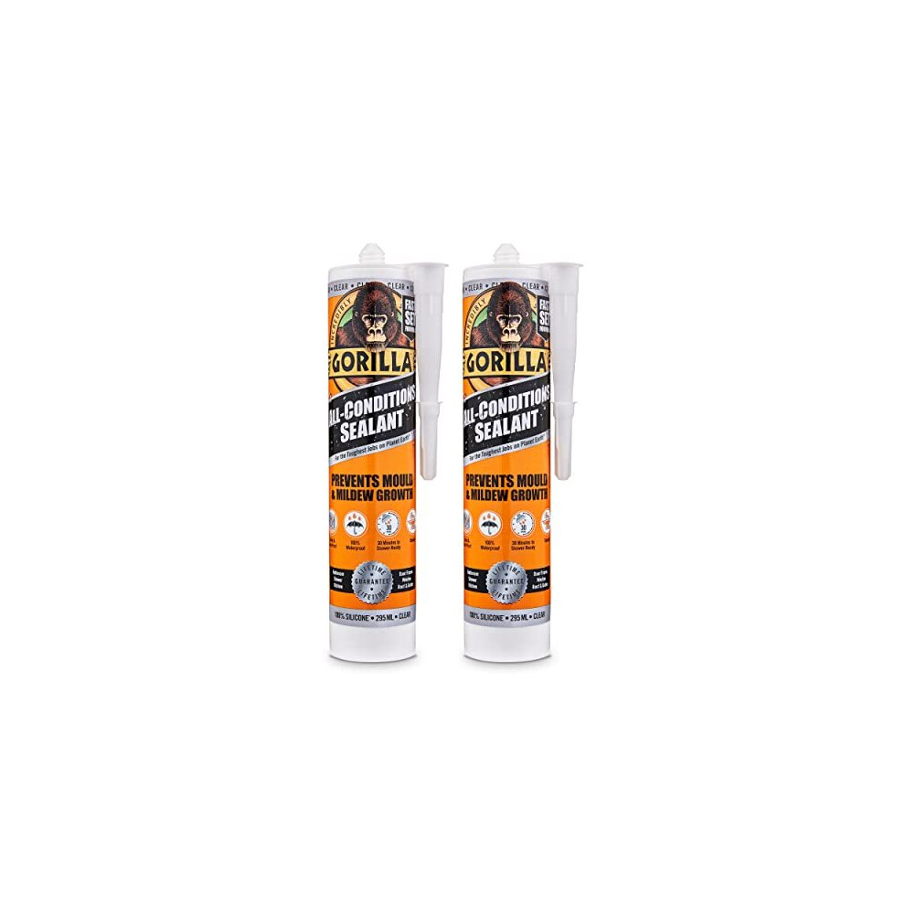 Gorilla All Conditions Silicone Sealant Clear 295ml (2 Pack)