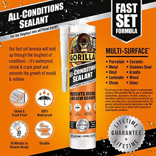 Gorilla Gorilla All Conditions Silicone Sealant Clear 295ml (2 Pack) 2
