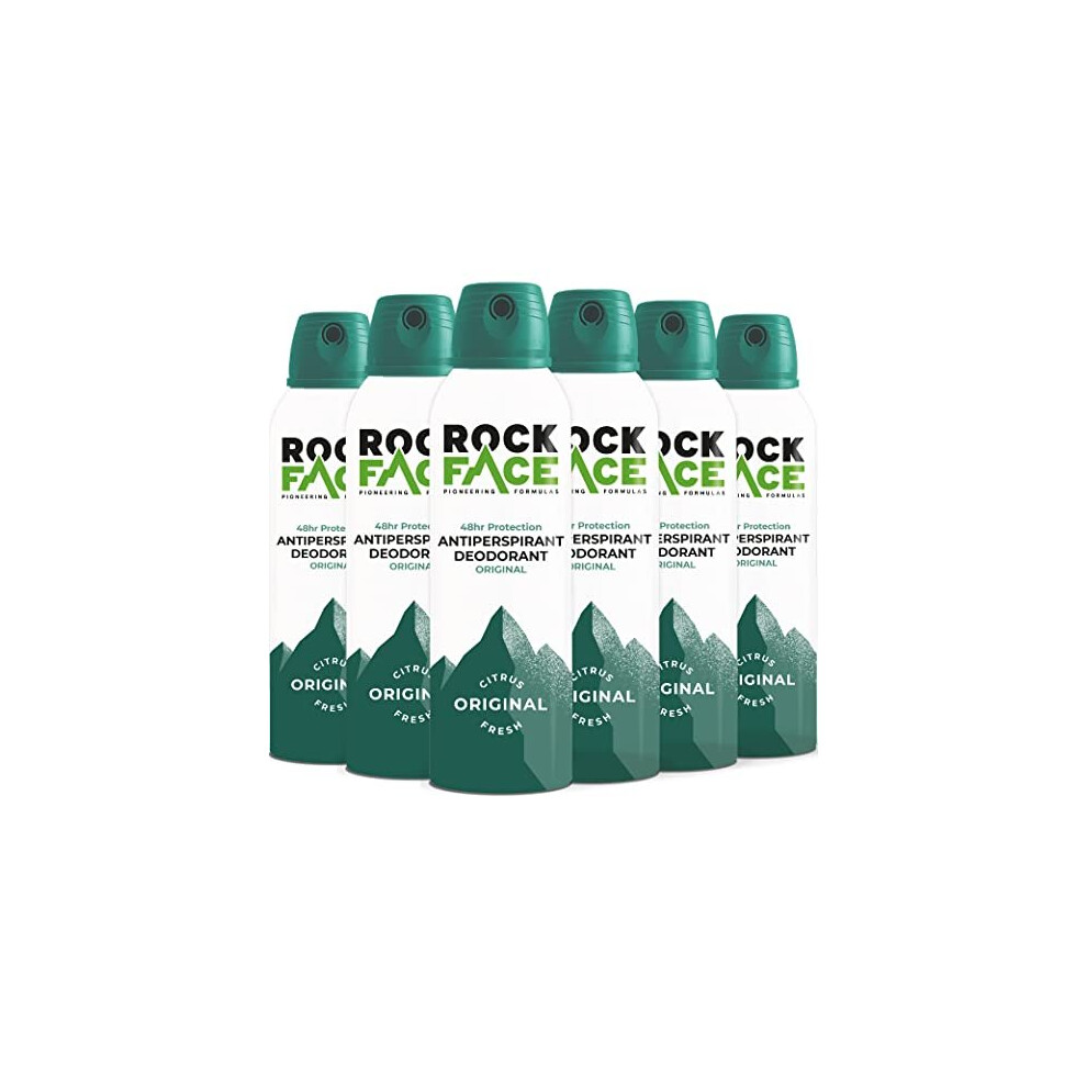 Rockface Antiperspirant for Men, Deodorant Spray, 48 Hour Protection, 6 Pack x 200ml