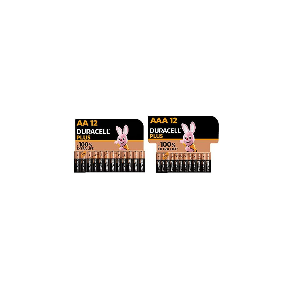 Duracell Plus AA Alkaline Batteries [Pack of 12], 1,5V LR6 MN1500 & Plus AAA Alkaline Batteries [Pack of 12], 1.5V LR03 MN2400