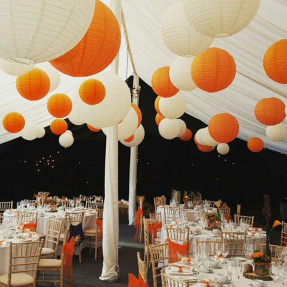 (Orange Ivory, 12 ( 3X8"+3X10"+3X12"+3X14")) Mixed SIZE Round Paper Lantern Wedding Party Decor