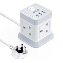 3M Extension Lead Cube With USB, BEVA 4 Gang Extension Socket With 3 USB Ports, 13A / 3250W Power Strip With Switch Multi Plug Extension wit