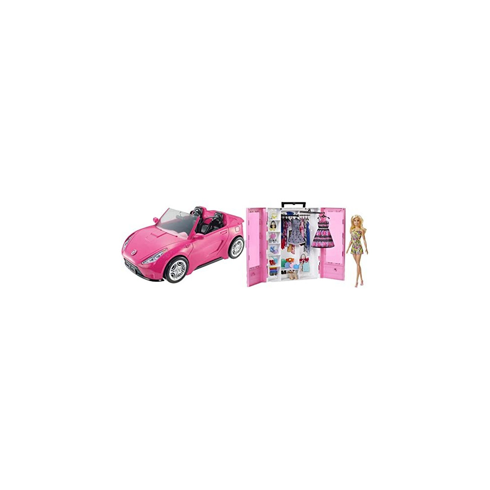 Barbie Fashionistas Ultimate Closet & Doll - Portable Fashion Playset, GBK12 & Glam Convertible Sports, Toy Vehicle for Doll, Pink Car, DVX5