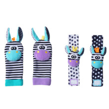 (4pcs 004) 4PCS Baby Rattle Toys Cute Stuffed Animals Wrist Rattle Foot Finder Socks 0~12 Months