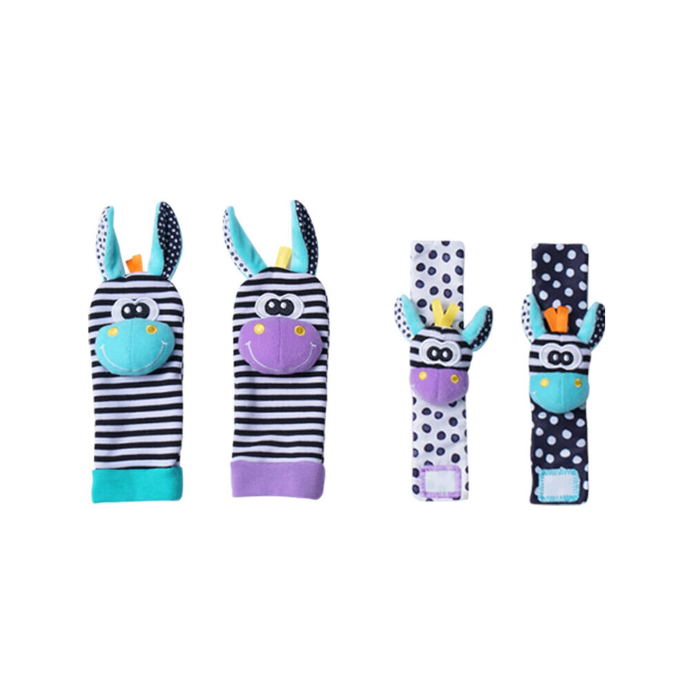 (4pcs 004) 4PCS Baby Rattle Toys Cute Stuffed Animals Wrist Rattle Foot Finder Socks 0~12 Months