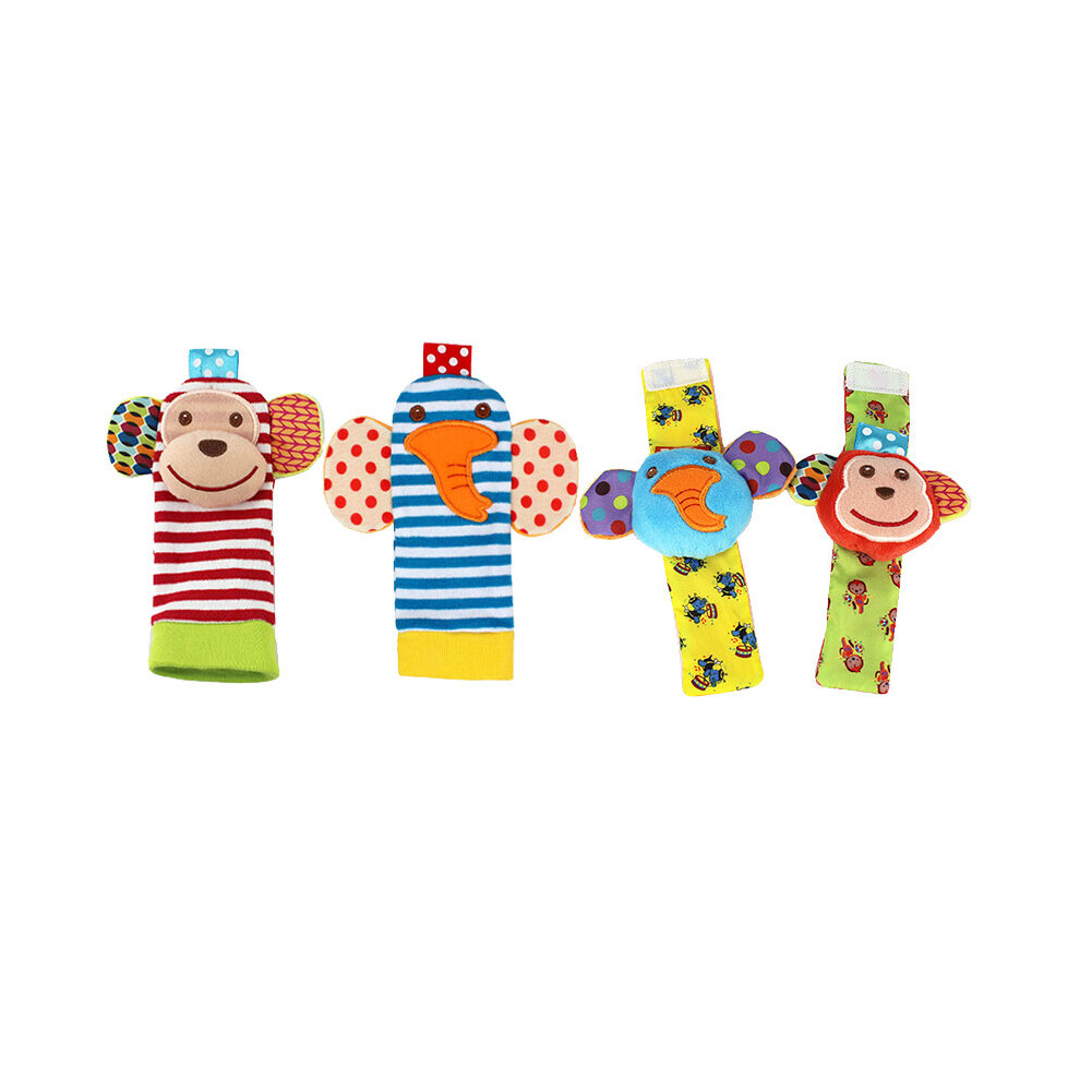 (4pcs 007) 4PCS Baby Rattle Toys Cute Stuffed Animals Wrist Rattle Foot Finder Socks 0~12 Months