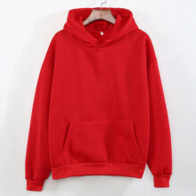 (Red, Tag Size 3XL=UK Size 16) Ladies Fleece Hoodies Solid Sweatshirt Women Casual Loose Long Sleeve Tops UK