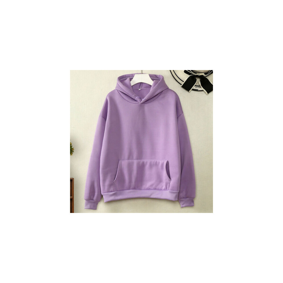 (Purple, Tag Size 3XL=UK Size 16) Ladies Fleece Hoodies Solid Sweatshirt Women Casual Loose Long Sleeve Tops UK