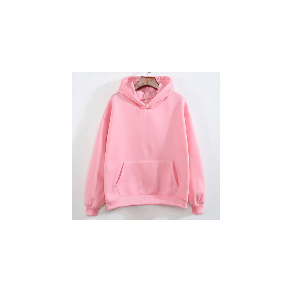 (Pink, Tag Size 2XL=UK Size 14) Ladies Fleece Hoodies Solid Sweatshirt Women Casual Loose Long Sleeve Tops UK