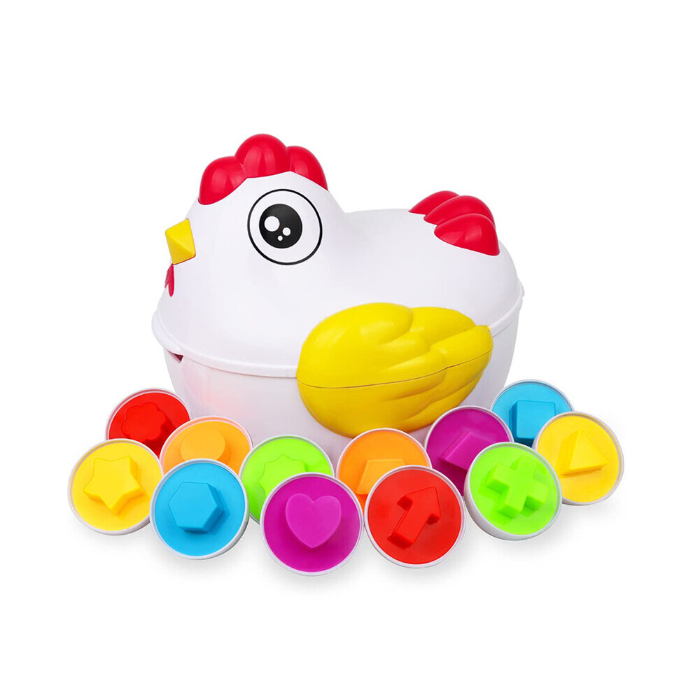 (12pcs eggs chicken) 12 Matching Eggs Montessori Sensory Baby Toys Easter Eggs Chicken Colors Shapes