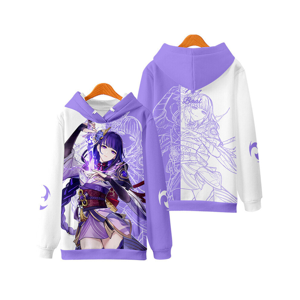 (Hooded, 3XL) Beelzebul Genshin Raiden Shogun Zipper Hoodie Unisex Cosplay Pullover Coat 