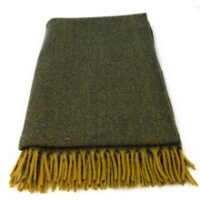 Wool Blend Navy Blue/Ochre Yellow Herringbone Blanket Throw Brand New