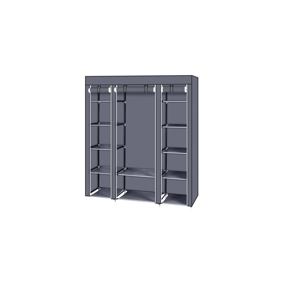 69" Portable Clothes Closet Wardrobe Storage Organizer with Non-Woven Fabric Quick and Easy to Assemble Extra Strong and Durable Gray