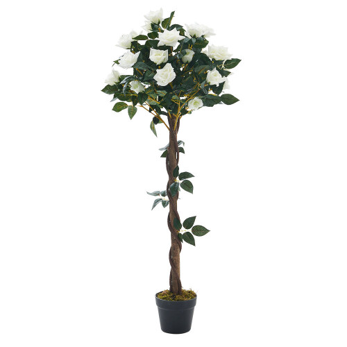 Living And Home 120cm White Artificial Rose Flower Tree in Pot 1