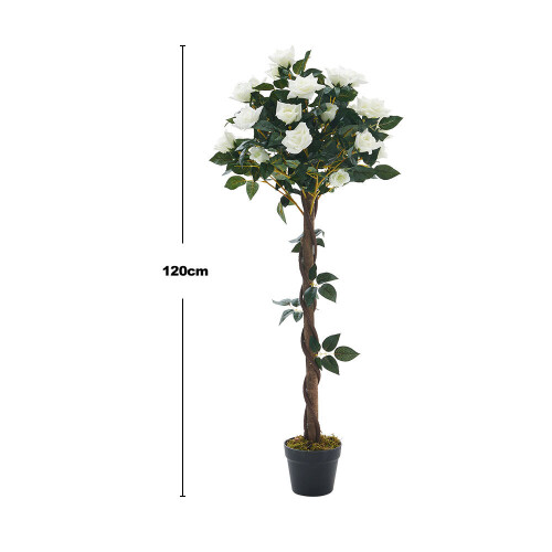 Living And Home 120cm White Artificial Rose Flower Tree in Pot 2