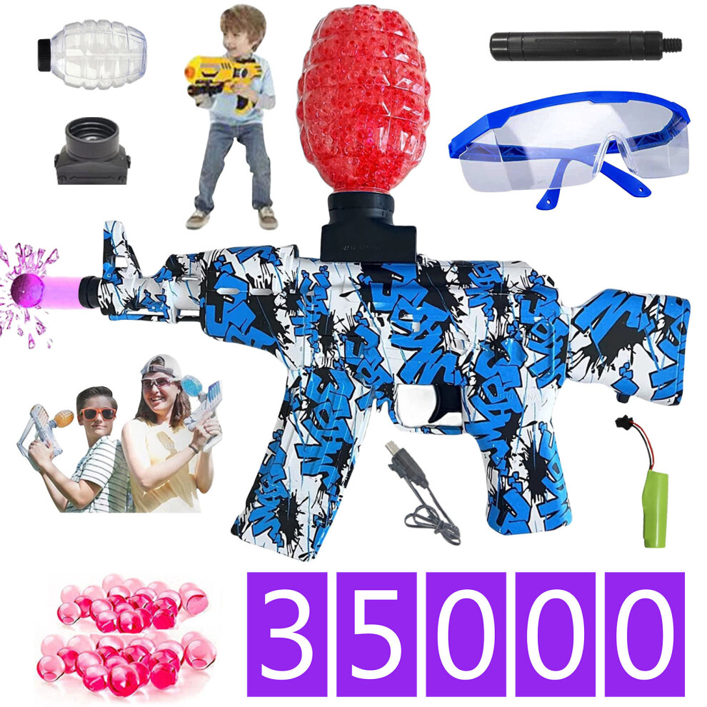 (Toy Gun Package) Electric Splatter Ball Blaster AKM47 With 35000 Gel Bullet And Goggles