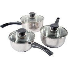 Kabalo 3 Pan Set Stainless Steel Saucepans Cookware Cooking Pots & Glass Lids & Handles