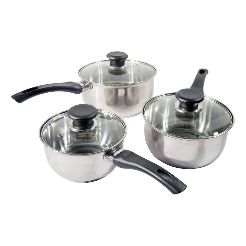 Kabalo 3 Pan Set Stainless Steel Saucepans Cookware Cooking Pots & Glass Lids & Handles