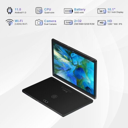 (Black) Tablet Android  10.1 inch 2GB+32GB WiFi 1