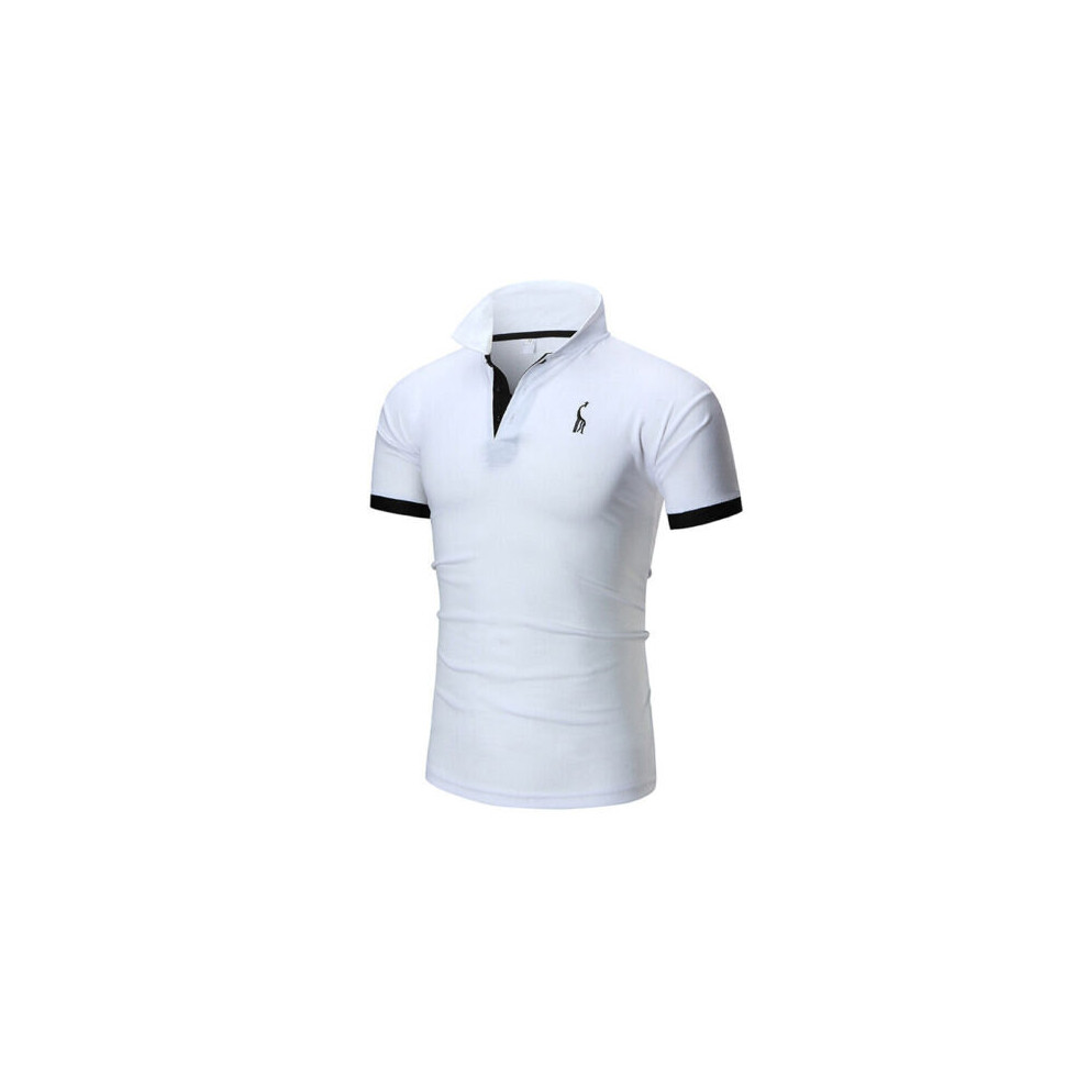 (White, M) Mens Short Sleeve Polo Shirt Slim Fit Work Casual Tops Blouse Pullover T-Shirt