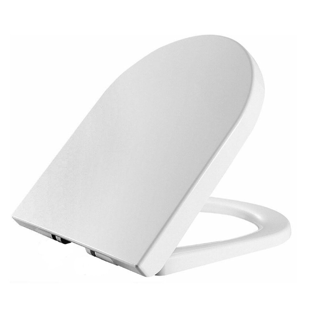 D Shape Toilet Seat Soft Slow Close White Top & Bottom Hinges