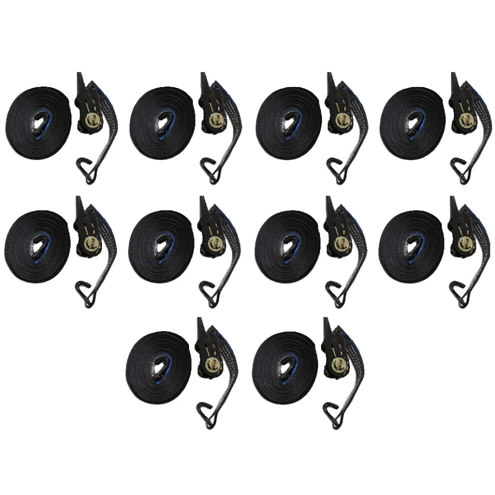 Ratchet Straps 25Mm 10M 800Kg X10 (Black Tie Down Heavy Duty Cargo) 600988502284