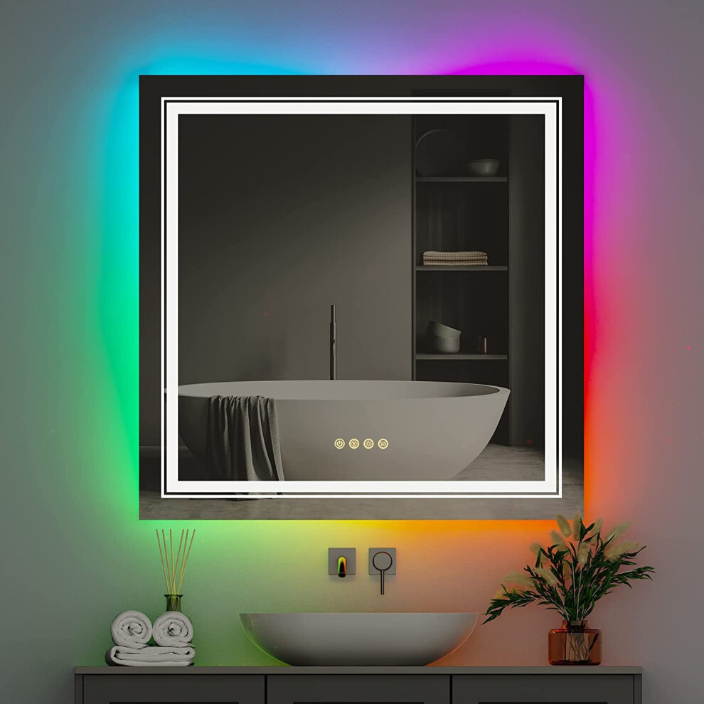 Visit The Luvodi Store Light (Square 800X800mm) Rgb Backlit Front Bathroom Mirror