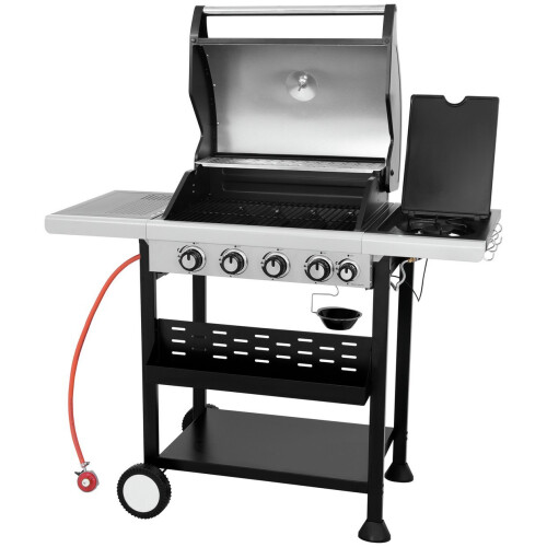 Home Premium 4 Burner Gas BBQ With Side Burner Black & Silver on OnBuy