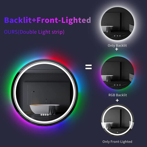 (round 600mm) RGB Backlit Front Light Bathroom Mirror 1