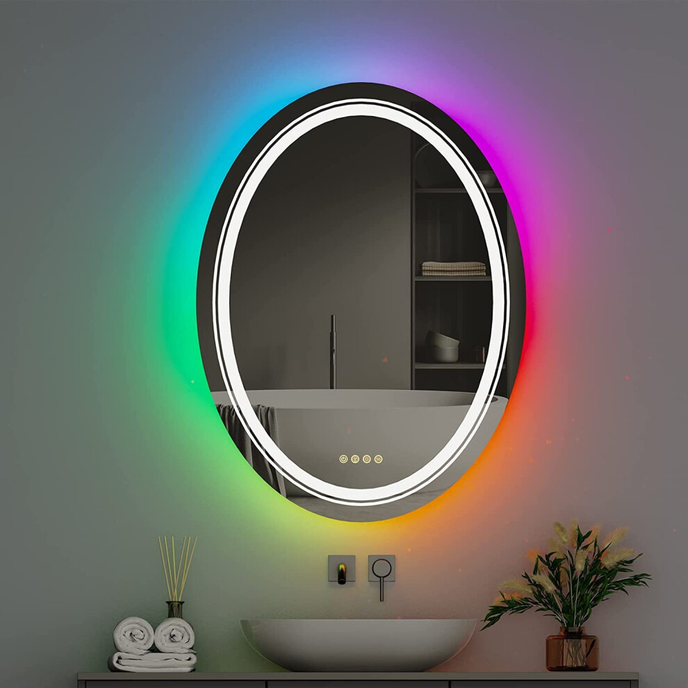 (Oval 600x800mm) RGB Backlit Front Light Bathroom Mirror