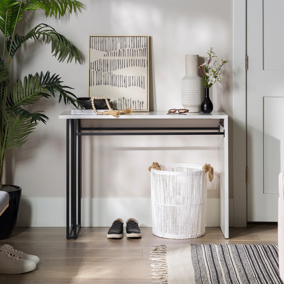 (Faux White Marble) Brown / Faux White Marble Metal/Wood Console Table