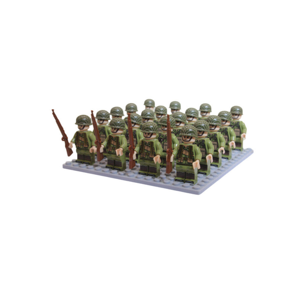 (US Army - C) Set 24pc WWII Army Military Mini Figures Building Kit fit for Lego