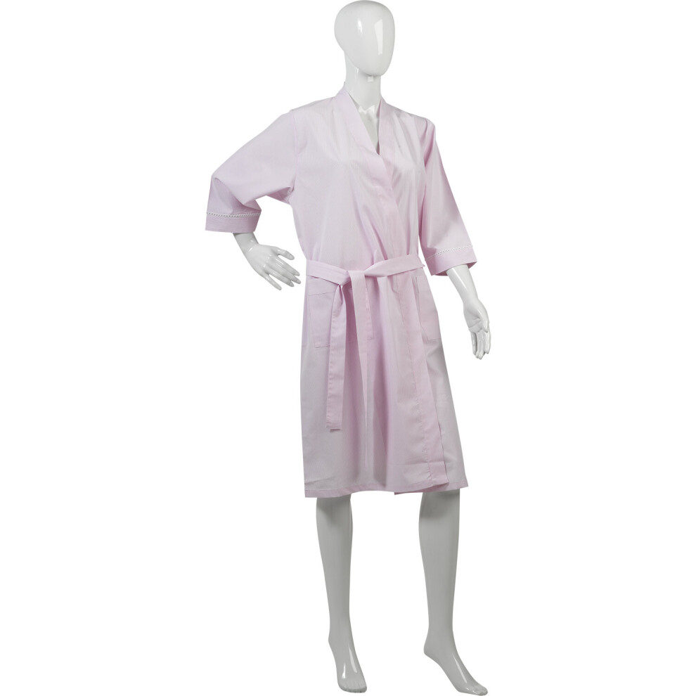 (Pink, Large - UK 16/18) Slenderella Ladies Lightweight Cotton Striped Wrap Dressing Gown