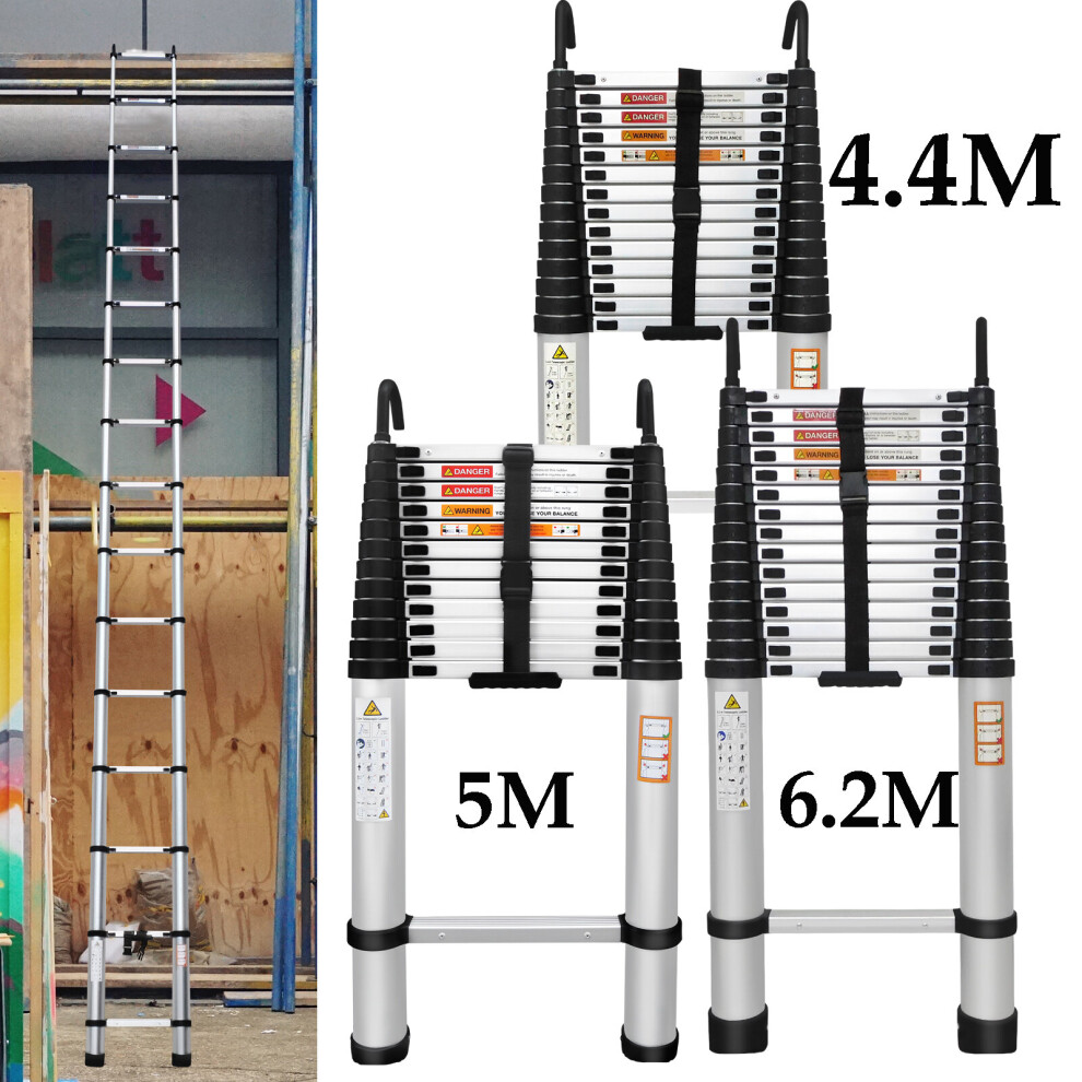 (5M) Aluminum Telescopic Ladder with Hooks Extension Straight Ladder Heavy Duty 330lbs Capacity