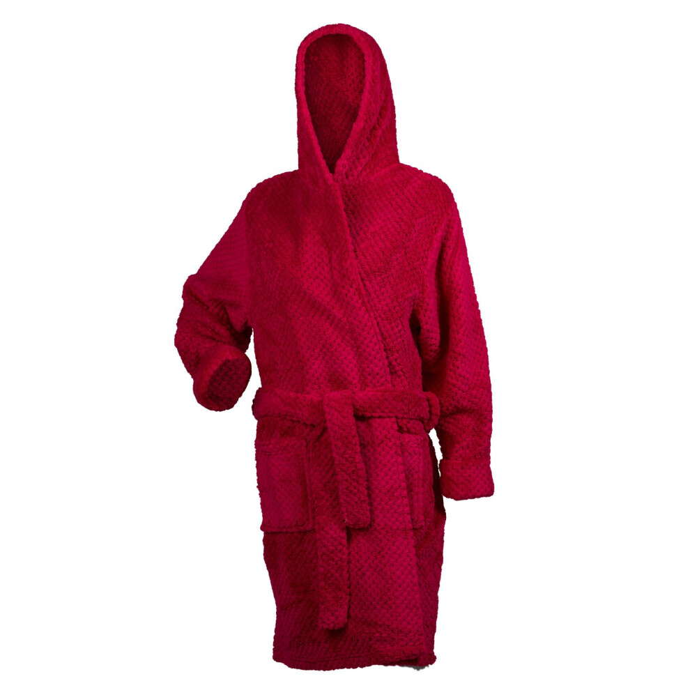 (Raspberry, Large - UK 16/18) Slenderella Ladies Waffle Fleece Hooded Wrap Dressing Gown